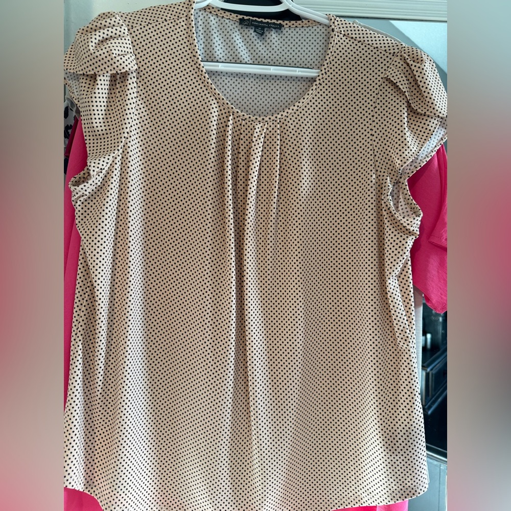 Adrianna Papell pale pink Blouse with Black Polka Dots